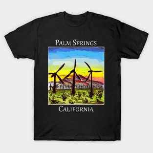 Windmills in silhouette as seen in Palm Springs California T-Shirt